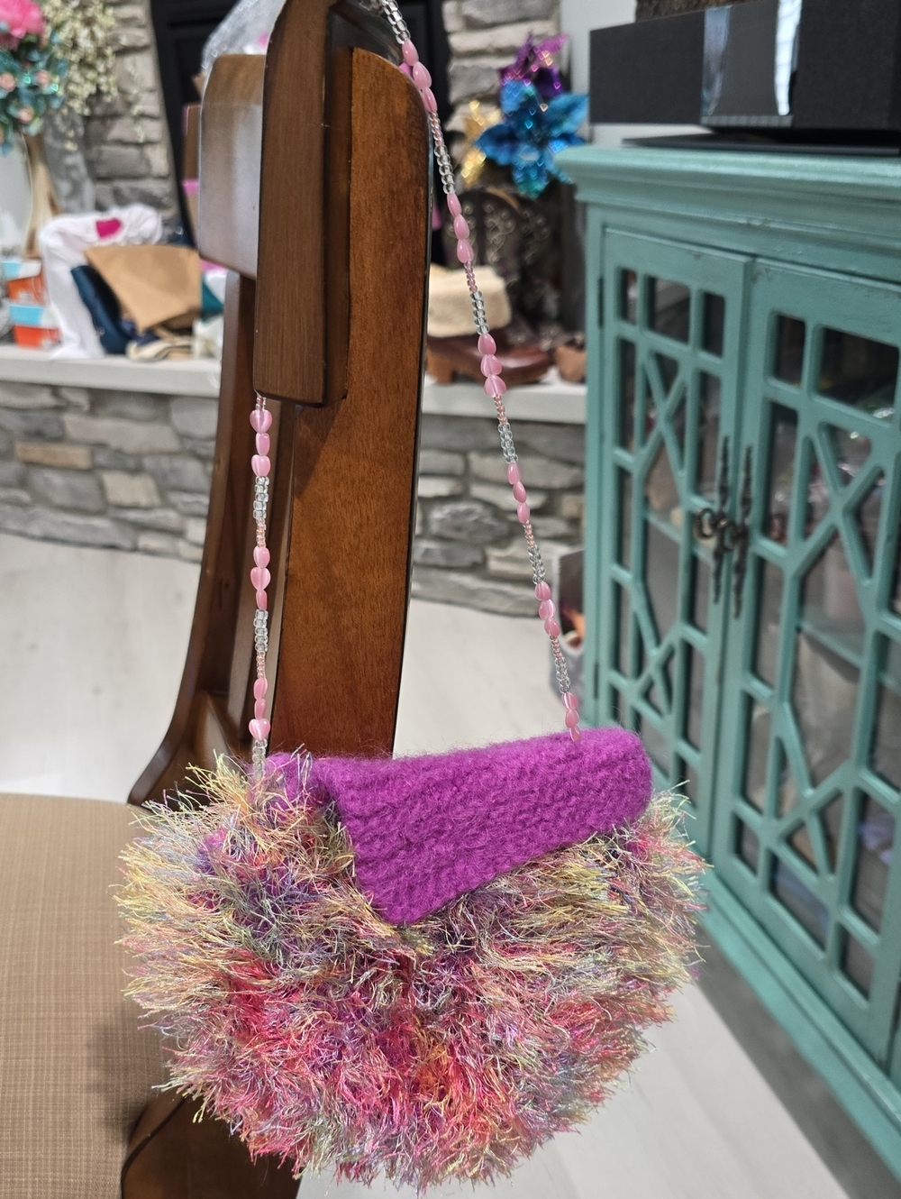 Handmade Pink Fuzzy Heart Bag - Unbranded. Never Used.